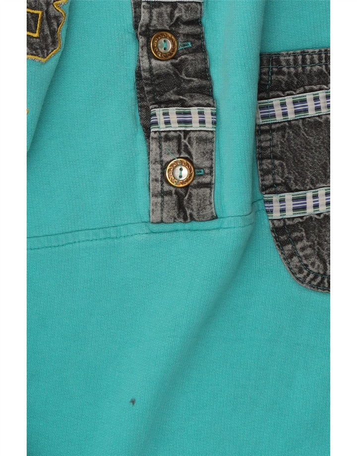 Vintage Mens Graphic Sweatshirt Jumper Large Turquoise Colourblock
