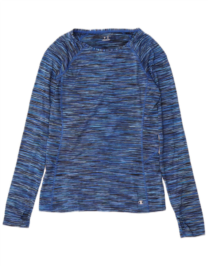 CHAMPION Womens Top Long Sleeve UK 10 Small Blue Pinstripe Polyester