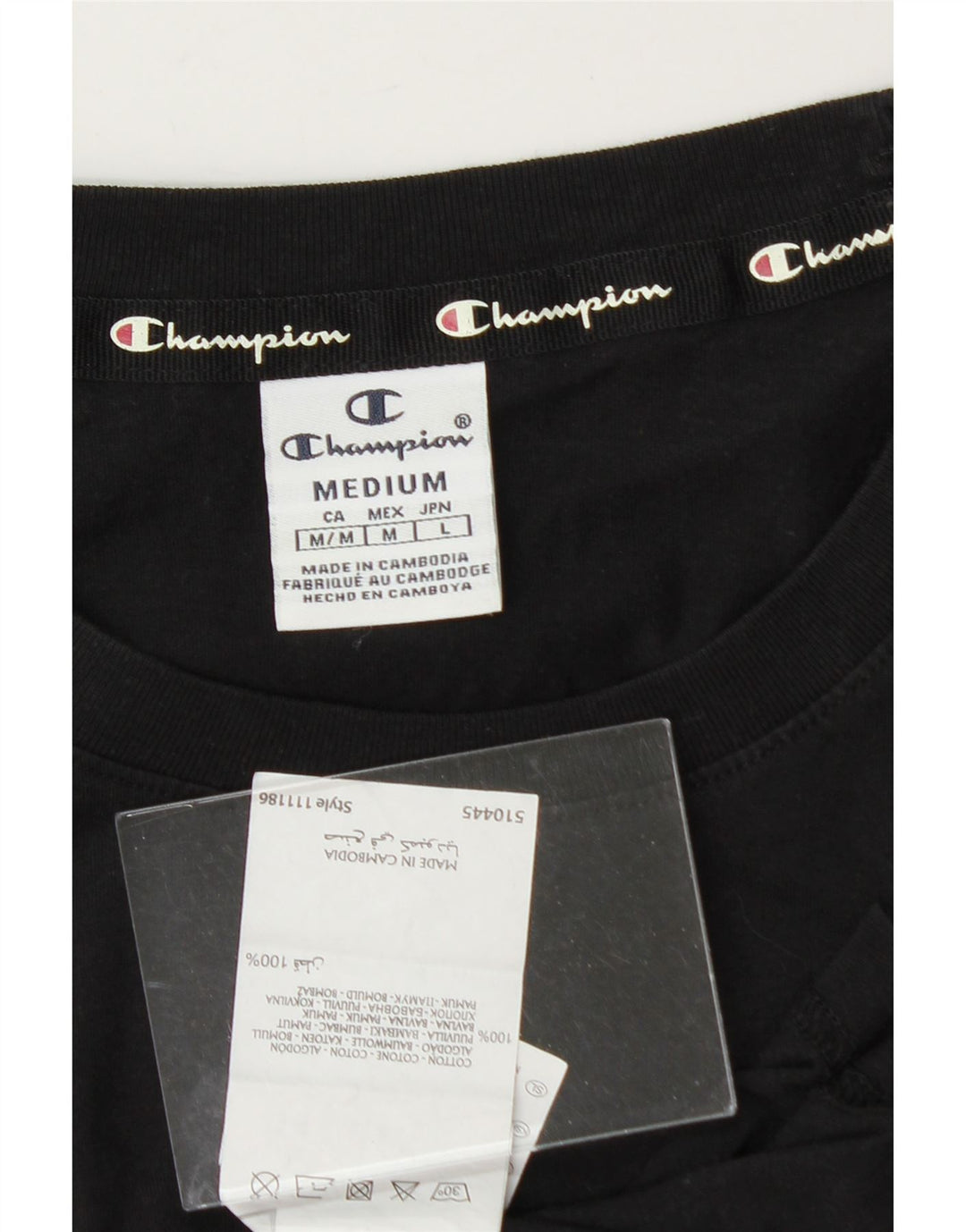CHAMPION Womens Crop Oversized Graphic T-Shirt Top UK 14 Medium Black Vintage Champion and Second-Hand Champion from Messina Hembry 