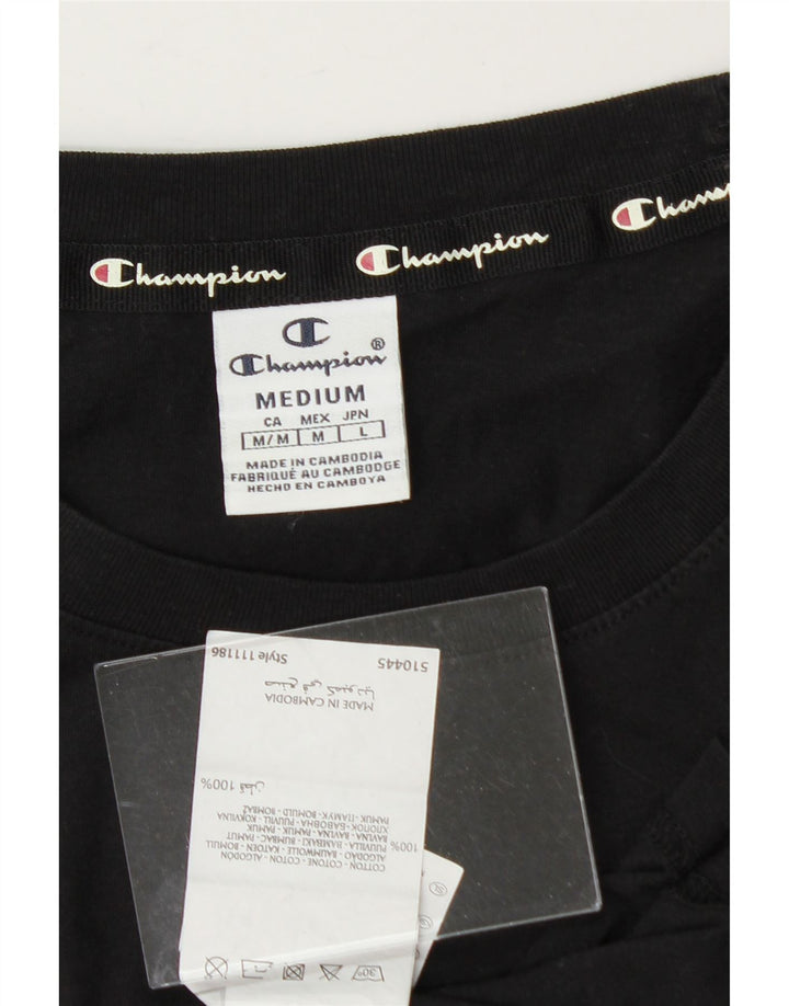 CHAMPION Womens Crop Oversized Graphic T-Shirt Top UK 14 Medium Black Vintage Champion and Second-Hand Champion from Messina Hembry 