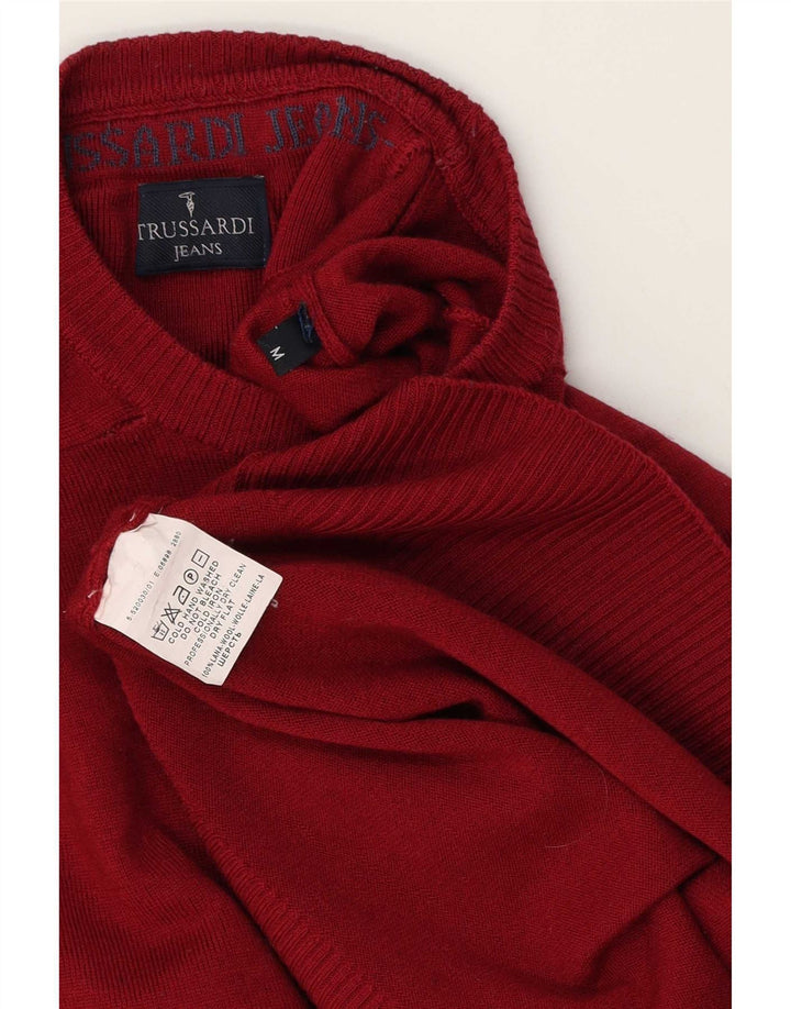 Trussardi Jeans Mens Crew Neck Jumper Sweater Medium Burgundy Wool