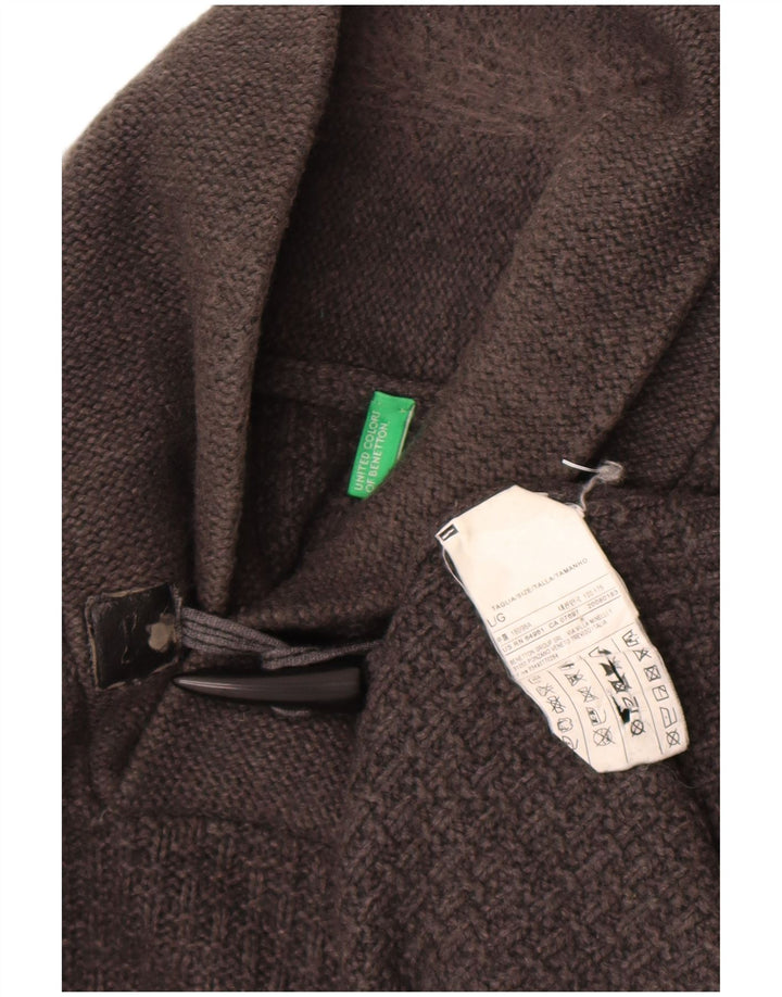 Benetton Mens Shawl Neck Jumper Sweater Large Grey Wool
