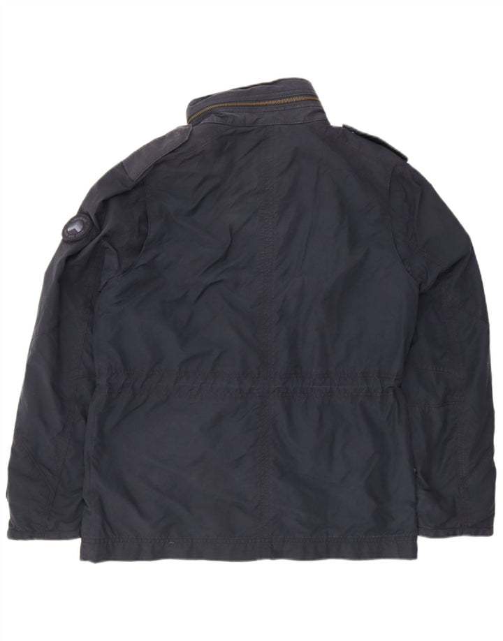 Timberland Mens Hooded Utility Jacket UK 38 Medium Navy Blue Cotton