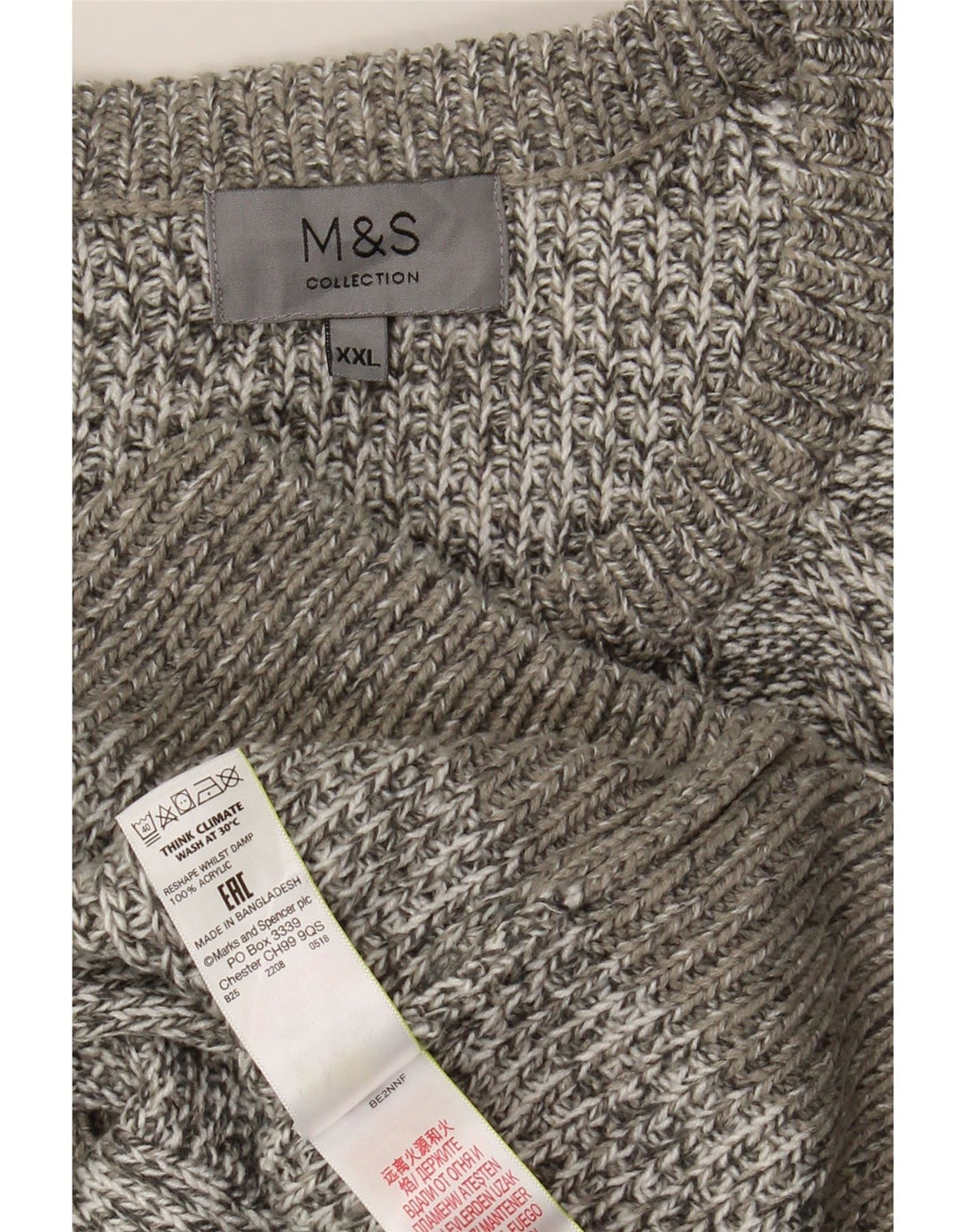 Marks & Spencer Mens Crew Neck Jumper Sweater 2XL Grey Flecked Acrylic