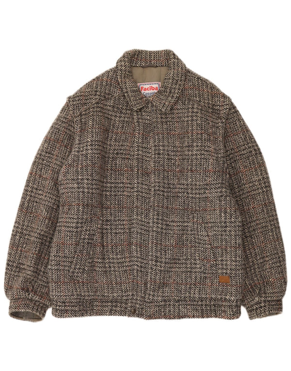 Faciba Mens Bomber Jacket IT 50 Large Grey Check Wool