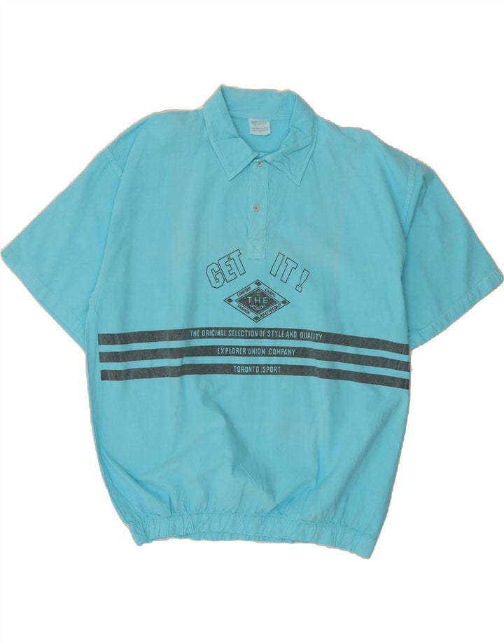 VINTAGE Mens Graphic Pullover Shirt IT 50/52 Medium Blue Striped Vintage Vintage and Second-Hand Vintage from Messina Hembry 