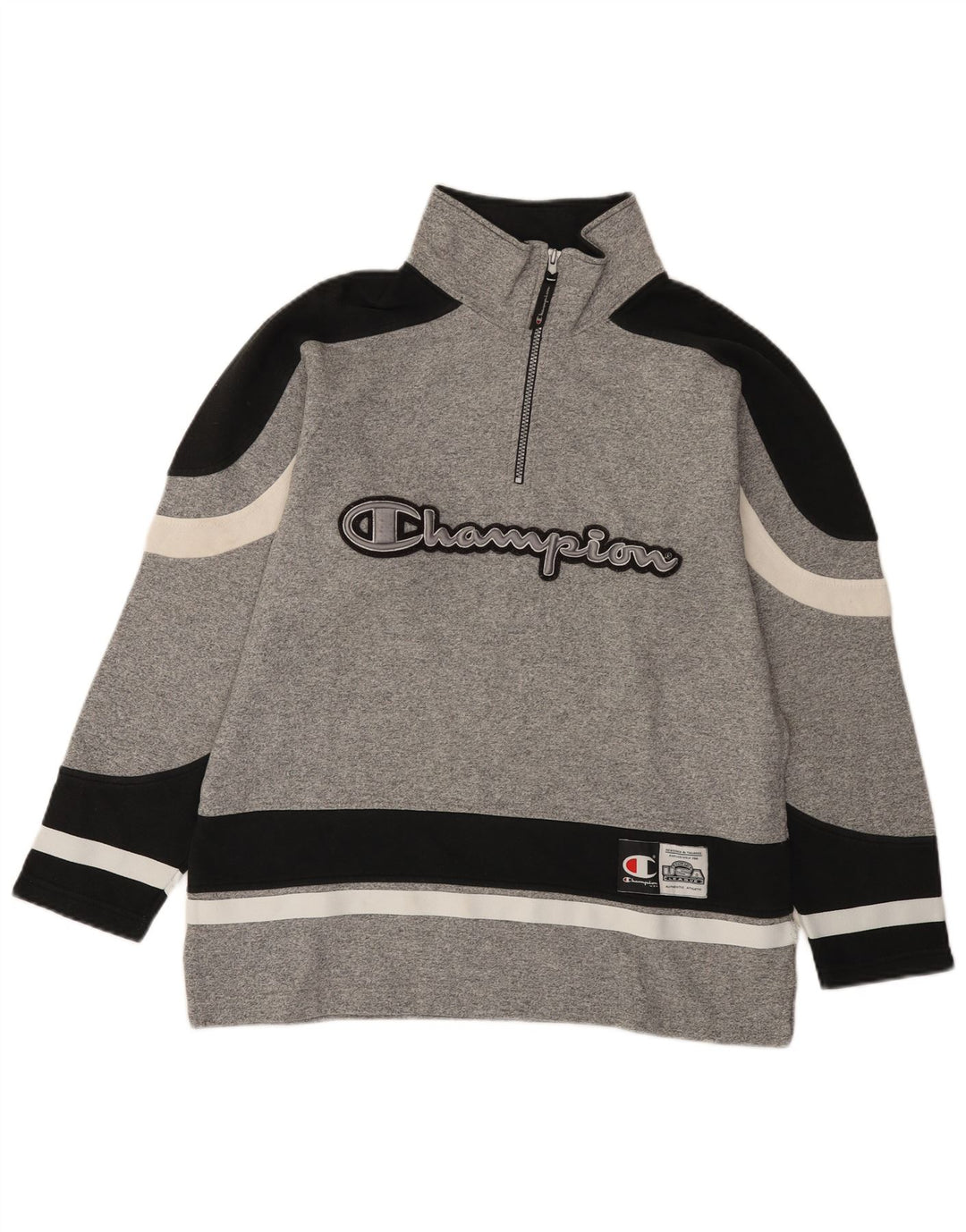 Champion Mens Graphic Zip Neck Sweatshirt Jumper Small Grey Colourblock