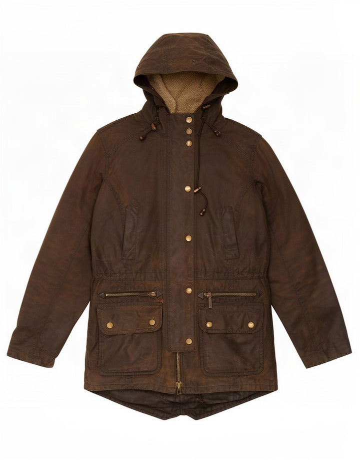 Barbour Womens Hooded Waxed Cotton Jacket UK 8 Small Khaki
