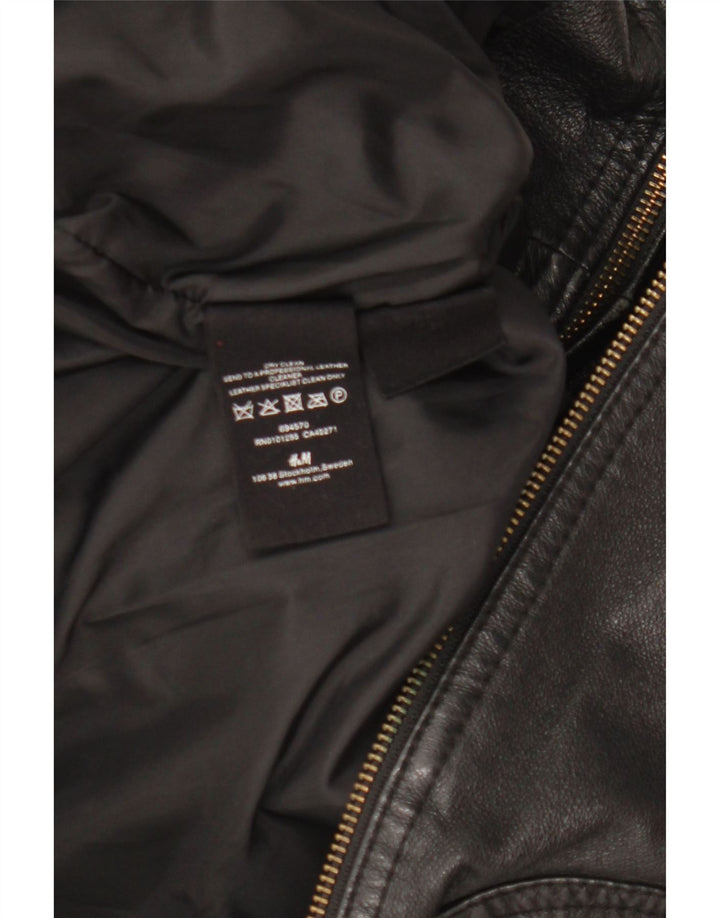 H&M Dame Crop Læderjakke EU 38 Medium Sort Læder