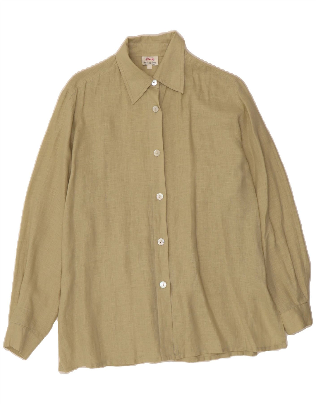 CHERIE Womens Oversized Shirt IT 38 XS Green Linen Vintage cherie and Second-Hand cherie from Messina Hembry 