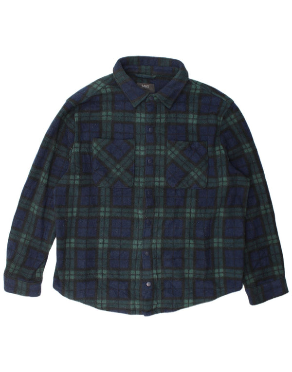 Marks & Spencer Ανδρικό πουκάμισο Fleece 3XL Green Check Polyester