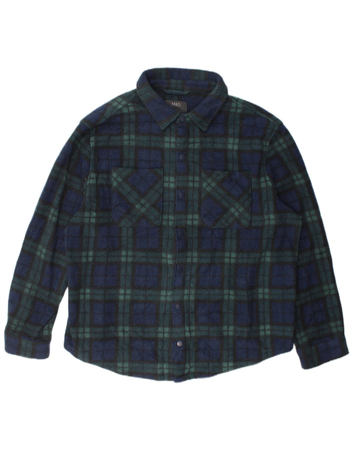 Marks & Spencer Mens Overshirt Fleece Shirt 3XL Green Check Polyester