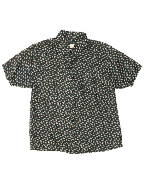 vintage Chemise à manches courtes pour hommes Grande soie florale verte
