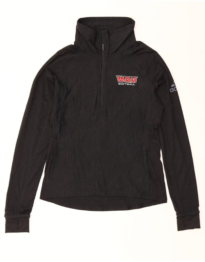 ADIDAS Womens Zip Neck Pullover Tracksuit Top UK 12/14 Medium Black Vintage Adidas and Second-Hand Adidas from Messina Hembry 