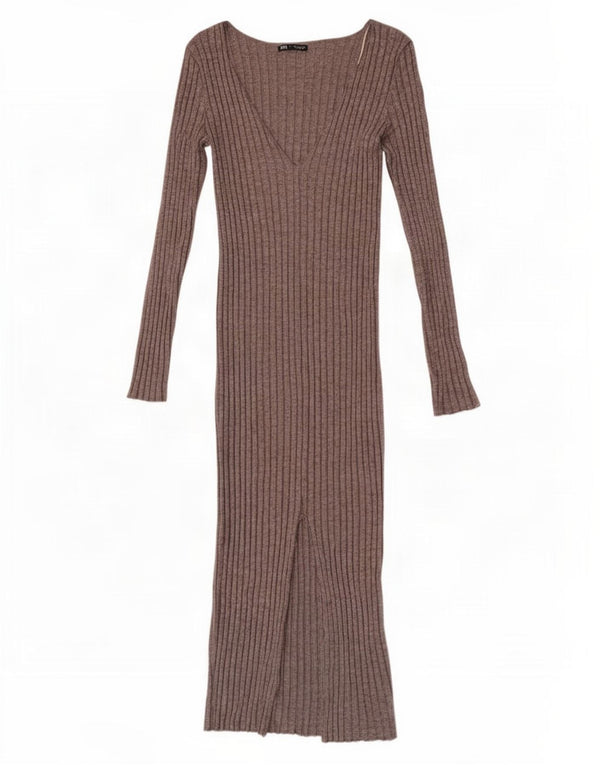 Zara Vestido feminino de manga comprida UK 14 Viscose cinza grande