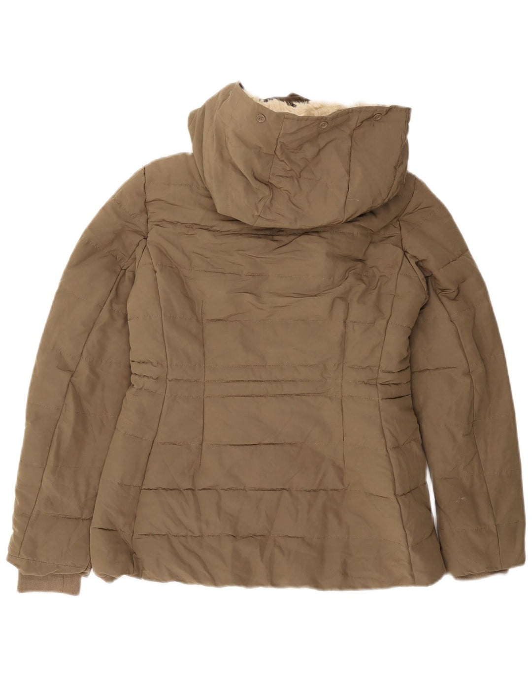 Zara Womens Hooded Sherpa Padded Jacket UK 10 Small Khaki Polyester