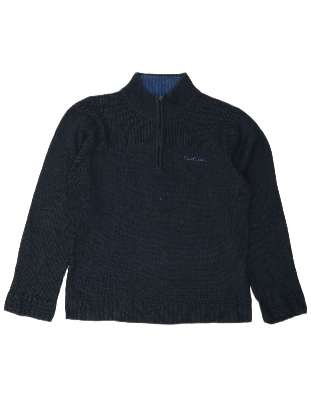 PIERRE CARDIN Mens Zip Neck Jumper Sweater Medium Navy Blue Acrylic