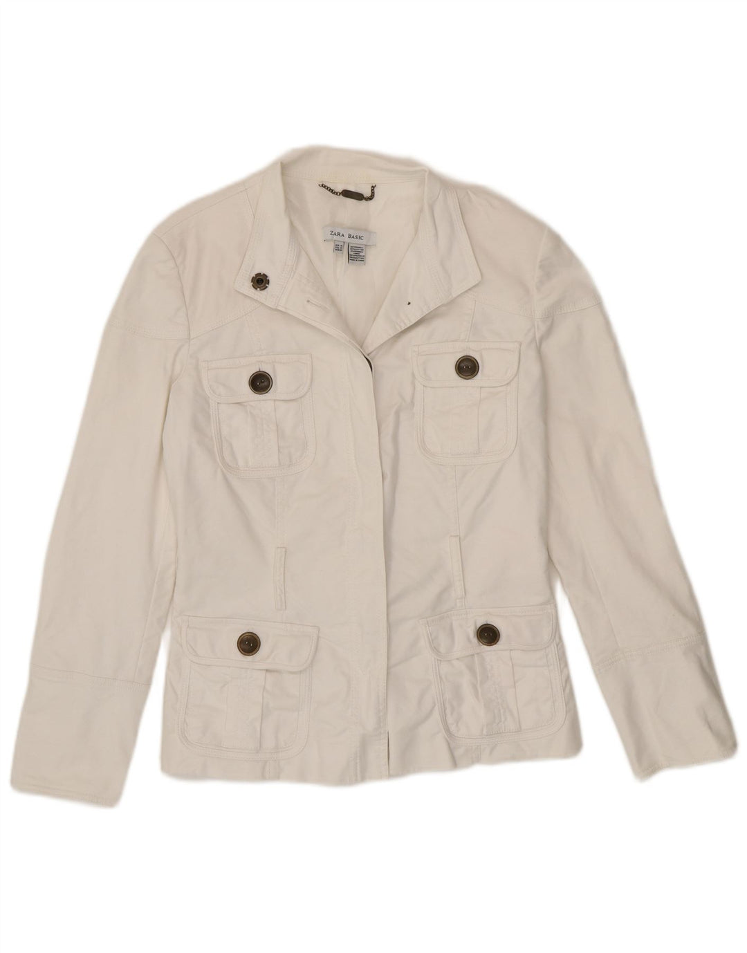 Zara Womens Utility Blazer Veste UK 12 Moyen Blanc Coton