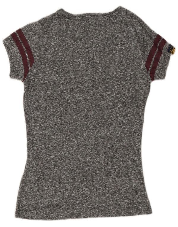 Superdry Damen Grafik-T-Shirt-Oberteil UK 6 XS Grau meliertes Polyester