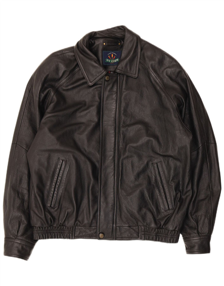 Ivy Crew Ανδρικό Δερμάτινο Μπουφάν UK 40 Large Μαύρο