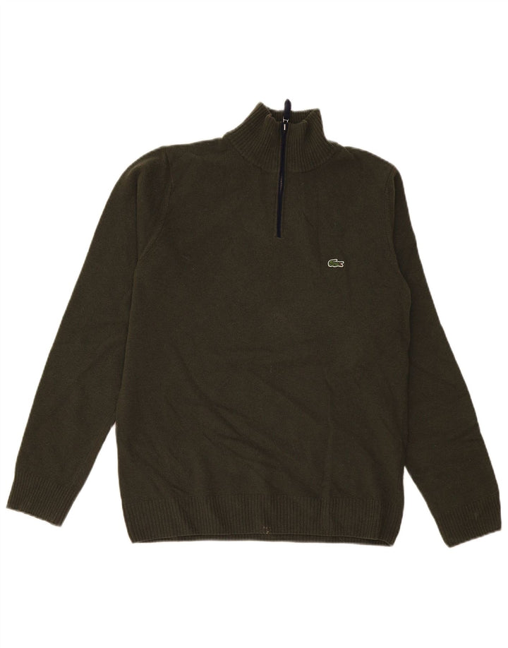Lacoste Męski sweter z zamkiem błyskawicznym, rozmiar 4, średni khaki, nowa wełna
