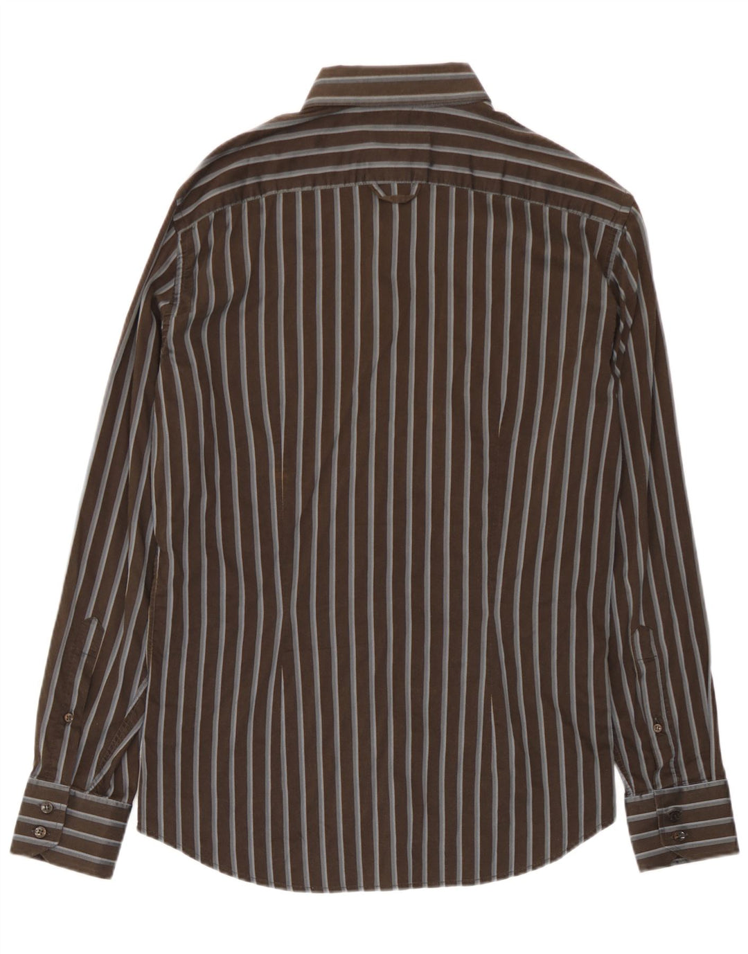 Trussardi Mens Shirt Large Brown Striped Cotton