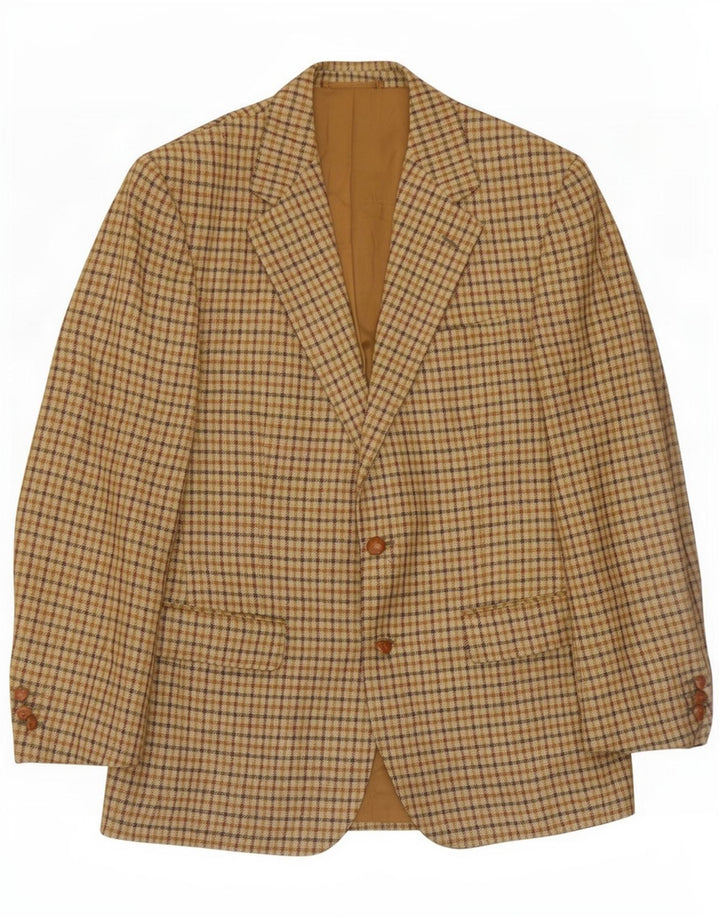 Vintage hombres 2 botones Blazer chaqueta IT 50 grande beige Gingham nueva lana
