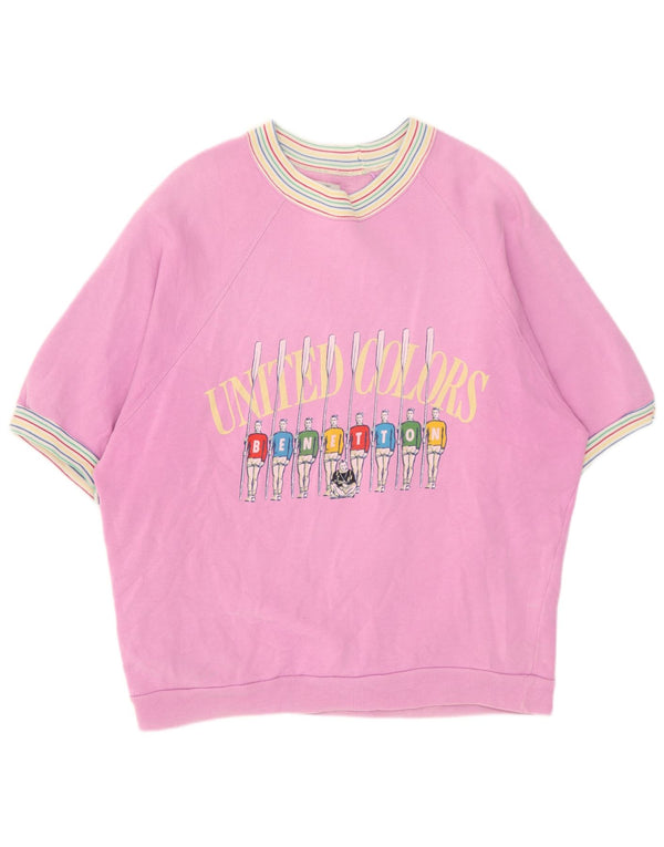Benetton Womens Oversized Graphic T-Shirt Top UK 10 Small Pink Striped