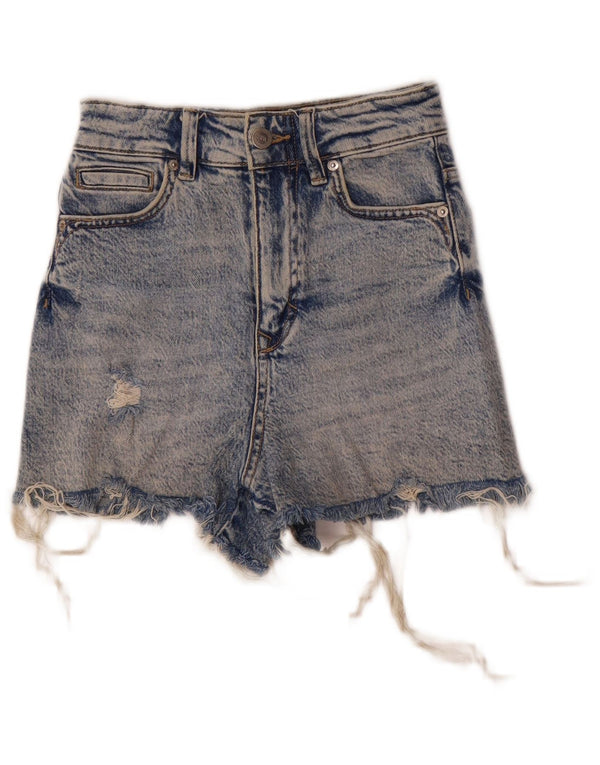 Zara Short en jean taille haute effet vieilli pour femme EU 32 2XS W22 Bleu coton