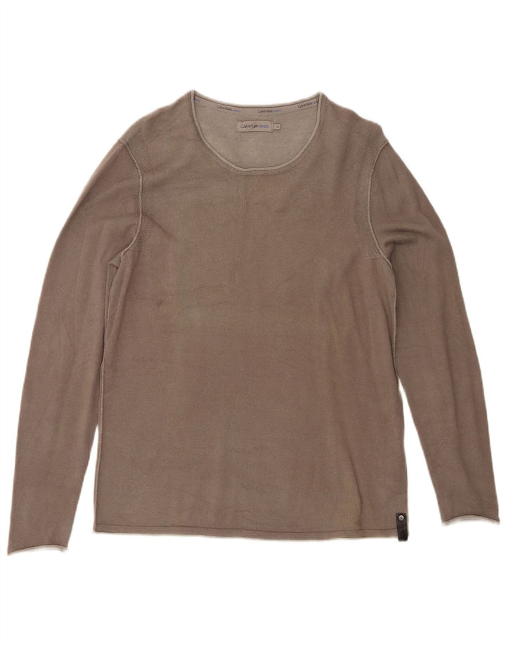 CALVIN KLEIN JEANS Womens Top Long Sleeve UK 14 Medium Grey Cotton