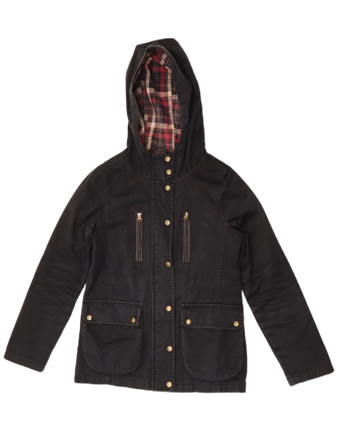 Topshop Womens Hooded Bomber Jacket UK 8 Small Black Cotton