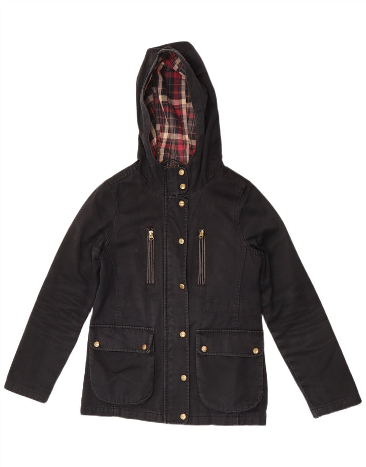Topshop Womens Hooded Bomber Jacket UK 8 Small Black Cotton
