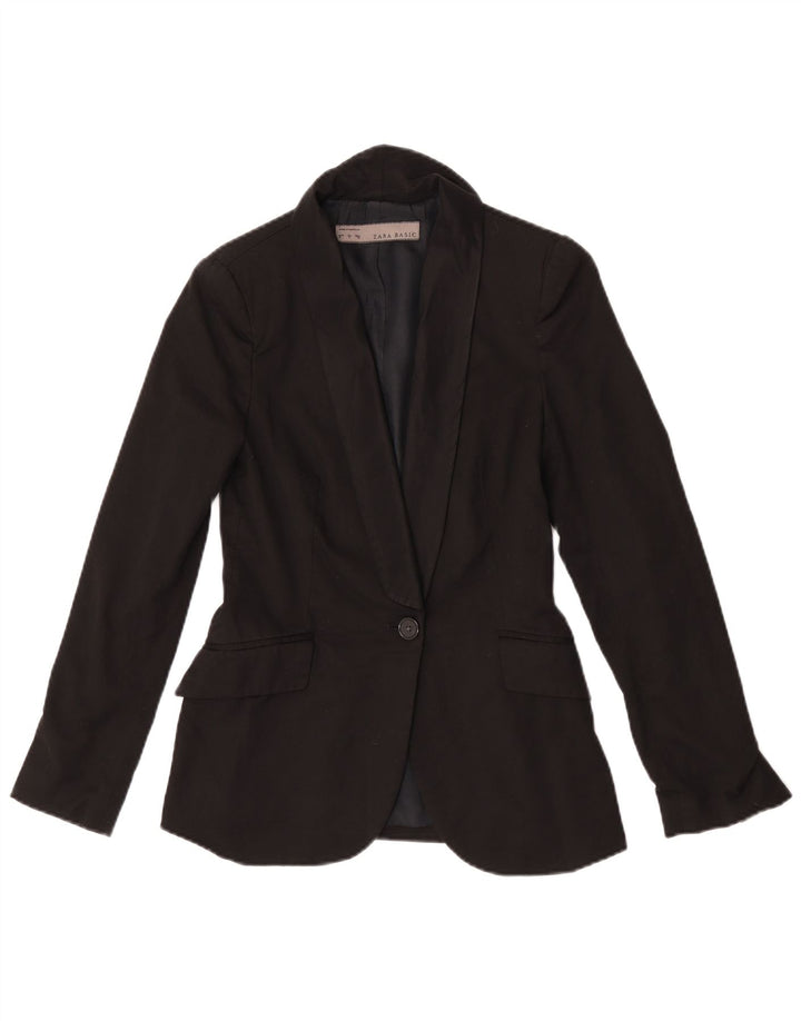 Zara Womens 1 Button Blazer Jacket UK 10 Small Black Polyester