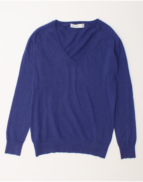 Suéter feminino Zara com decote em V UK 18 XL algodão azul