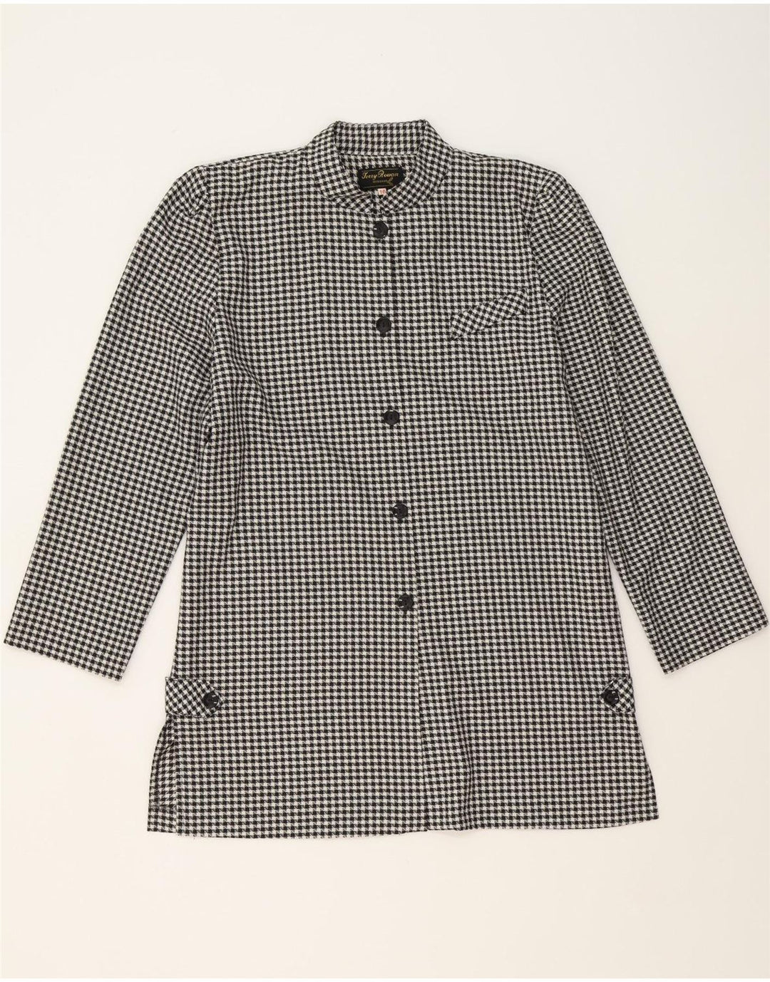 VINTAGE Womens 5 Button Blazer Jacket UK 16 Large Grey Houndstooth Vintage Vintage and Second-Hand Vintage from Messina Hembry 