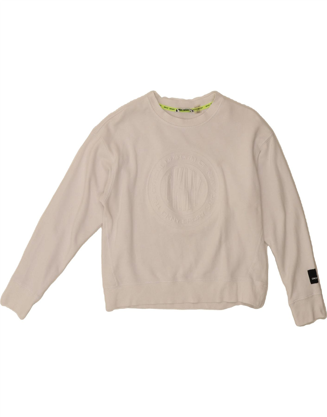 DKNY Womens Graphic Oversized Sweatshirt Jumper UK 6 XS White Cotton Vintage Dkny and Second-Hand Dkny from Messina Hembry 