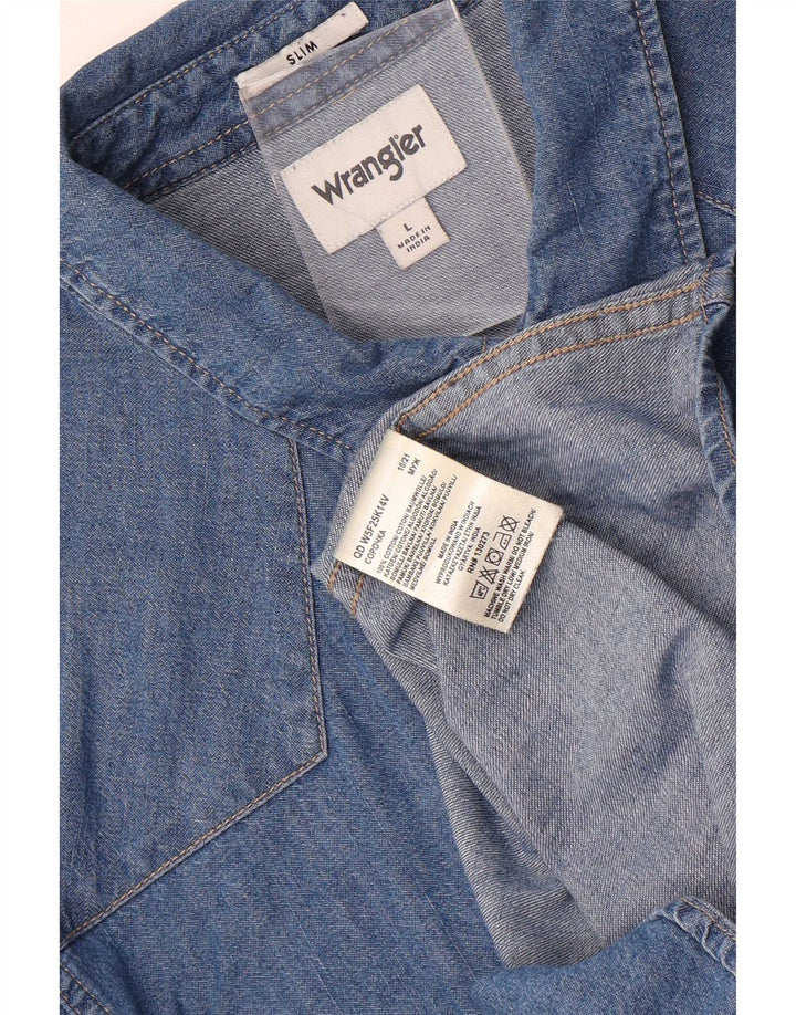 Wrangler Mens Slim Fit Denim Shirt Large Blue Cotton