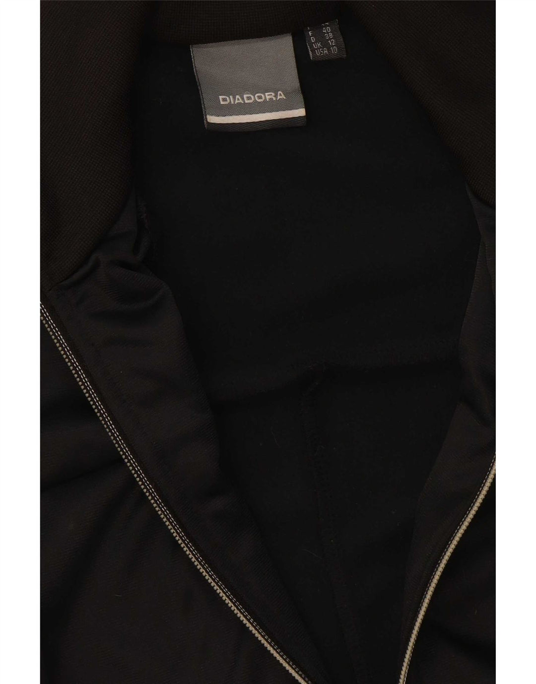 Diadora Womens Graphic Tracksuit Top Jacket UK 12 Medium Black Polyester