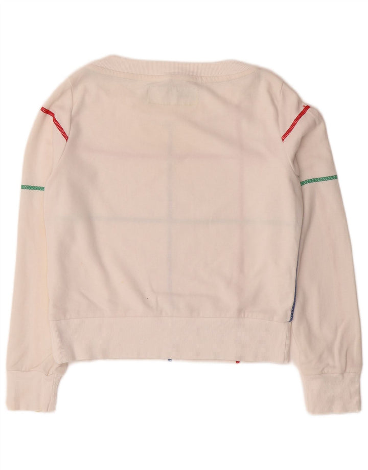 BENETTON Womens Crop Sweatshirt Jumper UK 10 Small White Striped