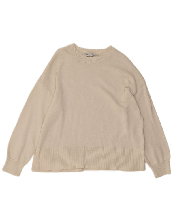 Zara Pull surdimensionné à col bateau pour femme UK 14 Medium Off White