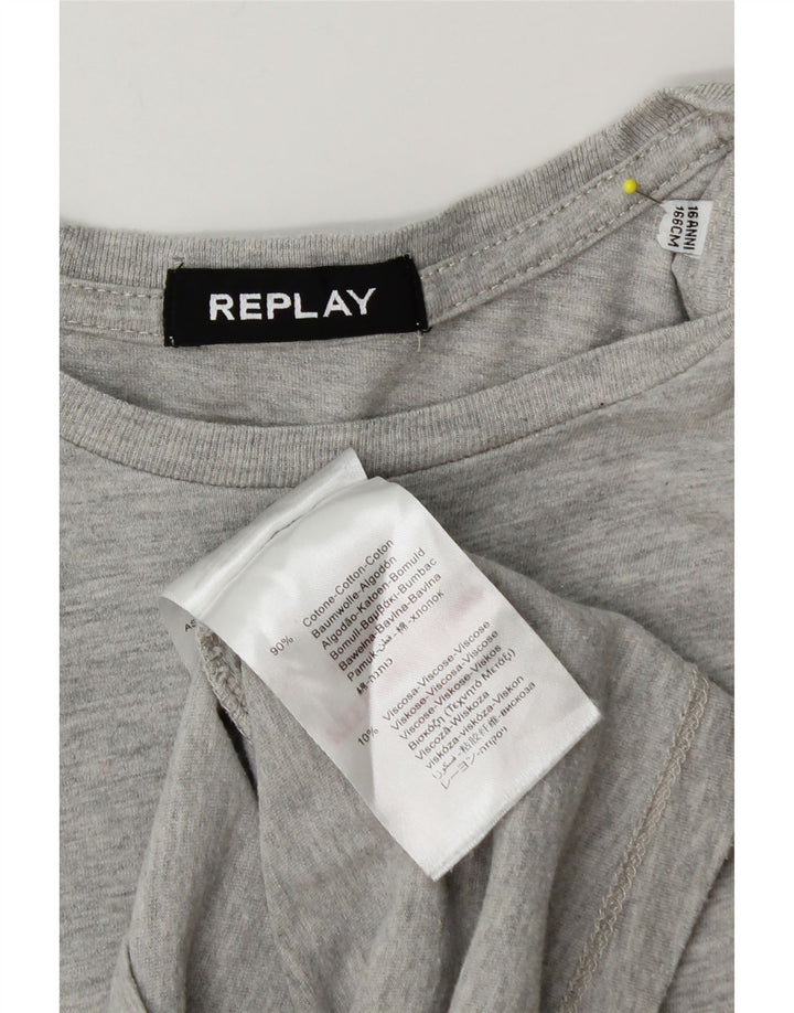 Replay Langarmshirt mit Grafik für Jungen, 15–16 Jahre, graue Baumwolle