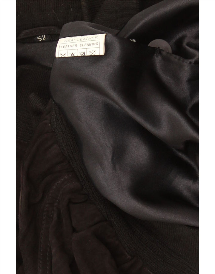 Giubbotto bomber vintage in pelle scamosciata da uomo IT 52 XL in pelle nera