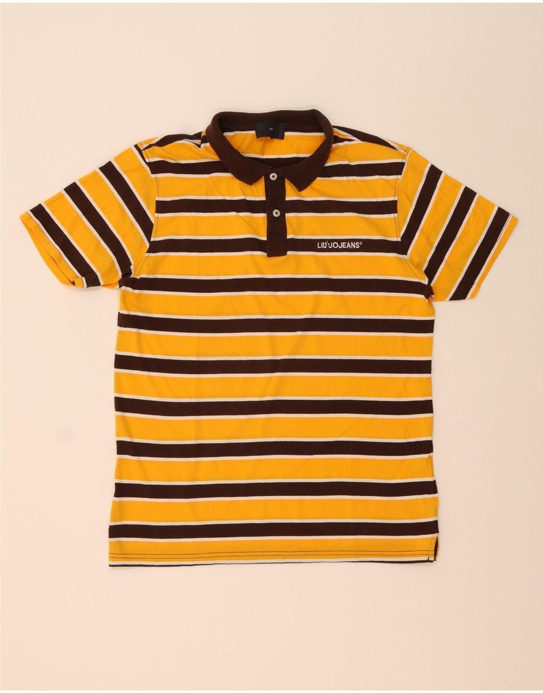 Liu Jo Mens Polo Shirt Medium Yellow Striped Cotton