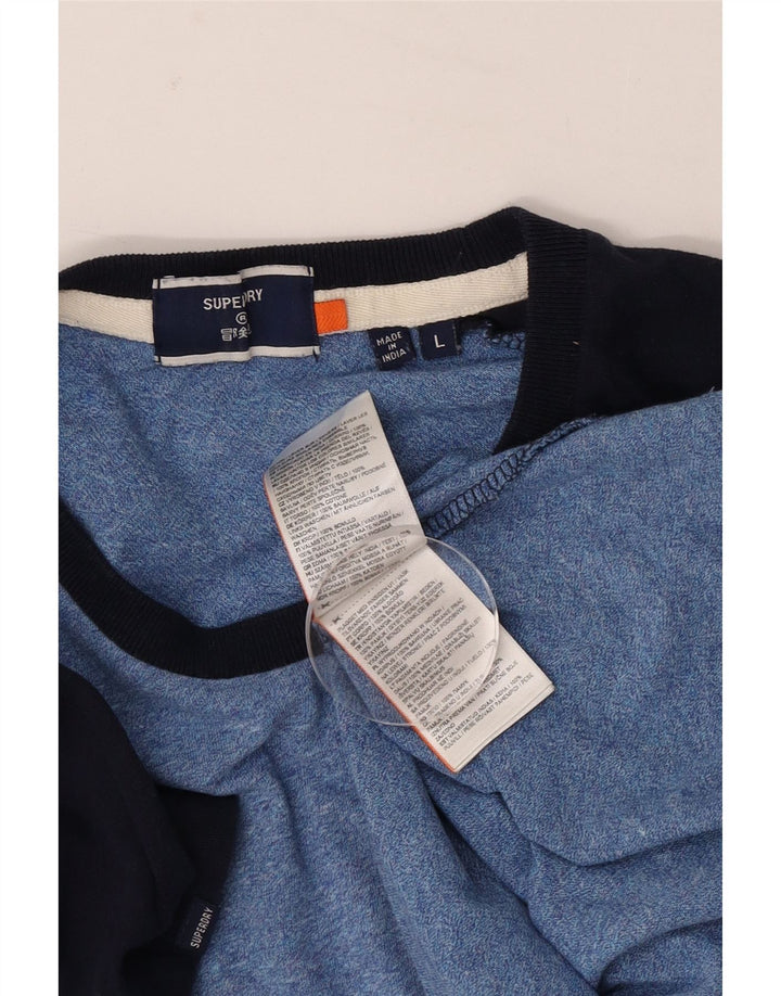 Superdry Mens T-Shirt Top Large Blue Colourblock Cotton