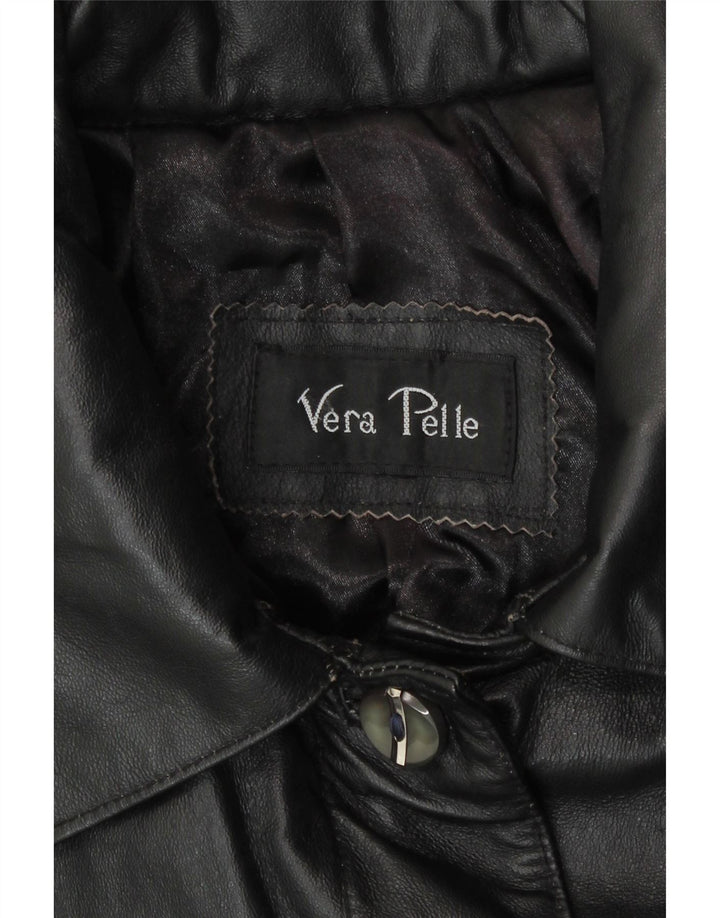 Vintage Womens Loose Fit Leather Coat UK 14 Medium Black Leather