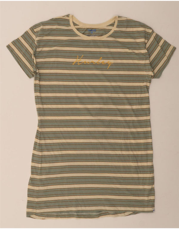 Hurley Vestido Camiseta Gráfico Mujer UK 46 Grande Algodón A Rayas Verde