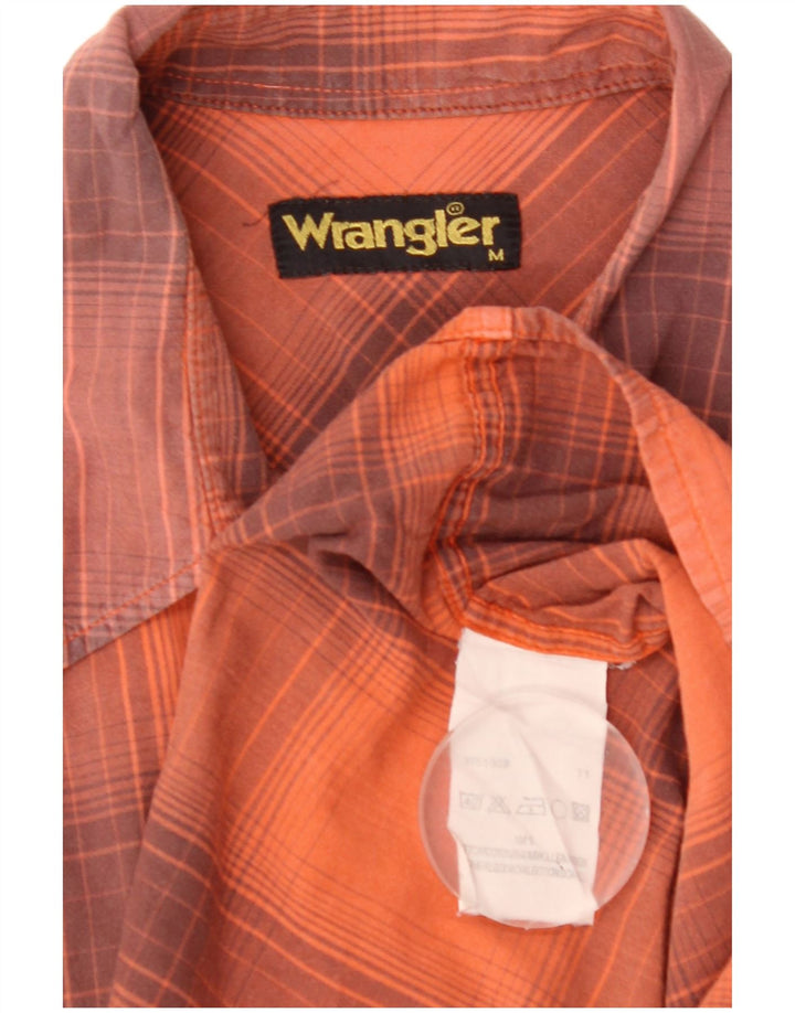 Wrangler Mens Short Sleeve Shirt Medium Orange Plaid Cotton