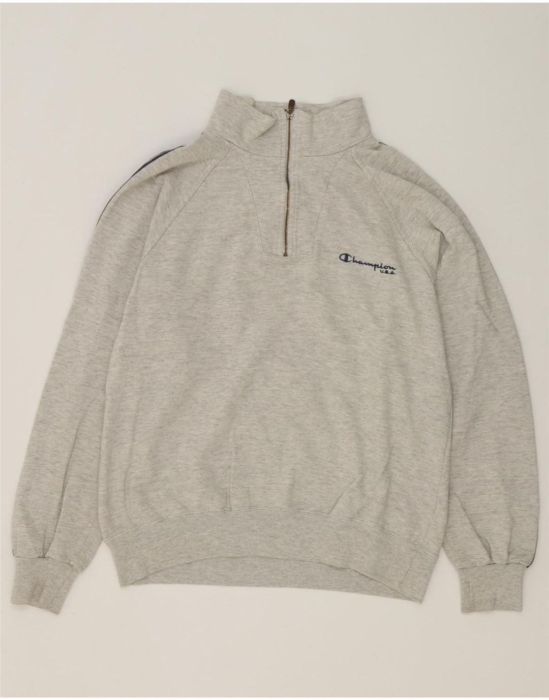 Champion Mens Graphic Zip Neck Sweatshirt Jumper Medium Grey Colourblock