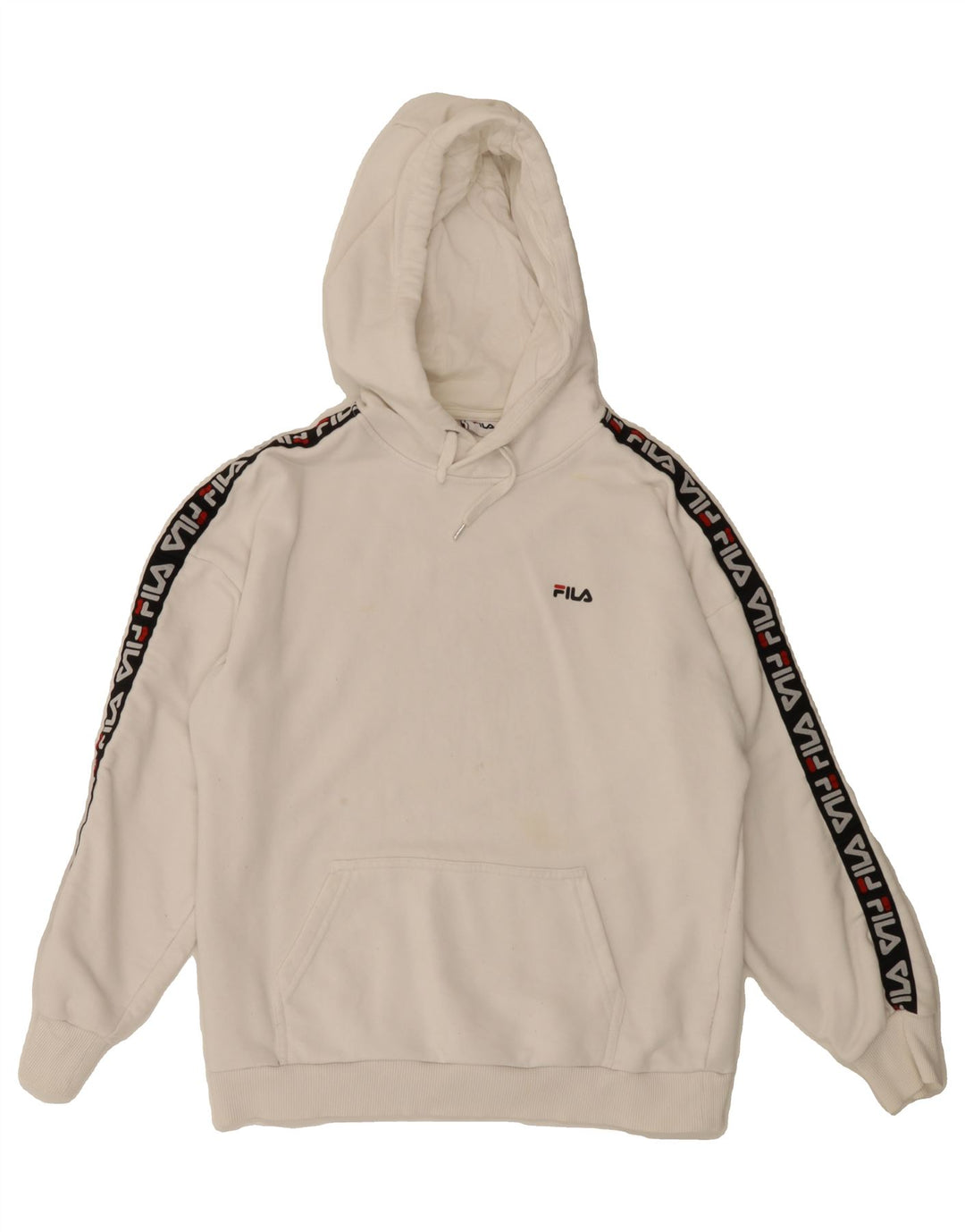 FILA Womens Graphic Hoodie Jumper UK 14 Medium White Cotton Vintage Fila and Second-Hand Fila from Messina Hembry 