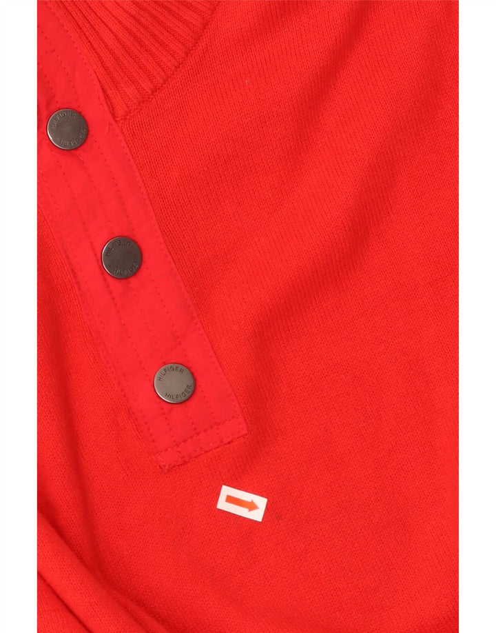 TOMMY HILFIGER Mens Button Neck Jumper Sweater Large Red Cotton